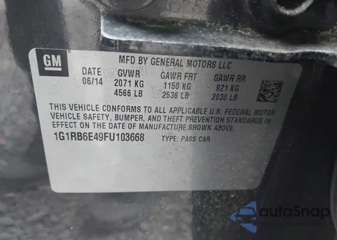 2015 Chevrolet Volt z USA, uszkodzony, nr VIN 1G1RB6E49FU103668